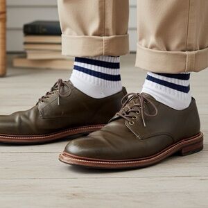 J.CREW Oar Stripe Italian Leather Derbys Oxfords Olive Green Khaki Men’s 9.5 D